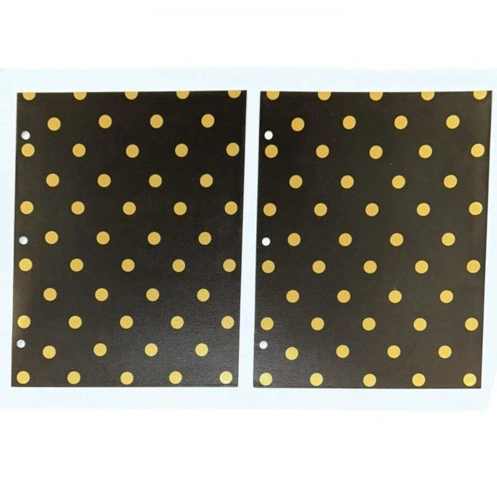 2x Greenroom Gold Polka Dot Folders 2 Pocket w/ 3-Hole Punch 12x10